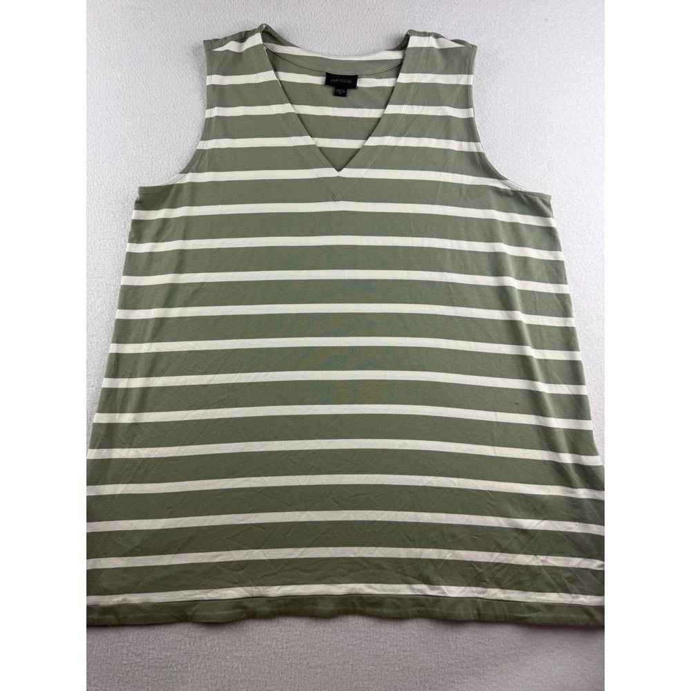 J. Jill Wearever Olive Green White Striped V-Neck Tank Top‎ Womens XL Sleeveless